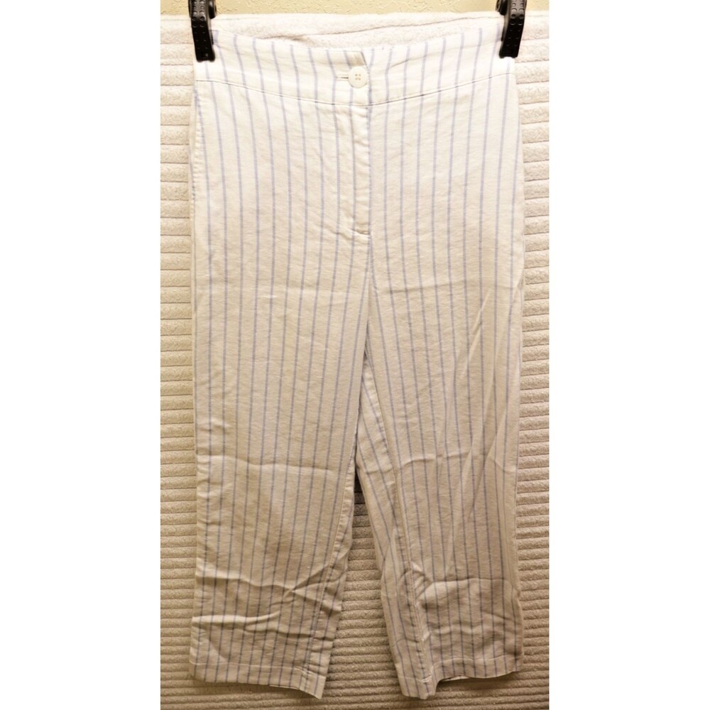 Faherty Womens Size XS White Blue Pinstripe Elastic Back Ankle Zip Pants